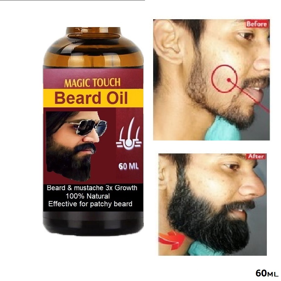 Magic Touch Beard Growth Oil for Men | Beard Growth Guaranteed | 3x Faster Growth with Argan | Patchy Beard | Softness | Shine | 60ml
