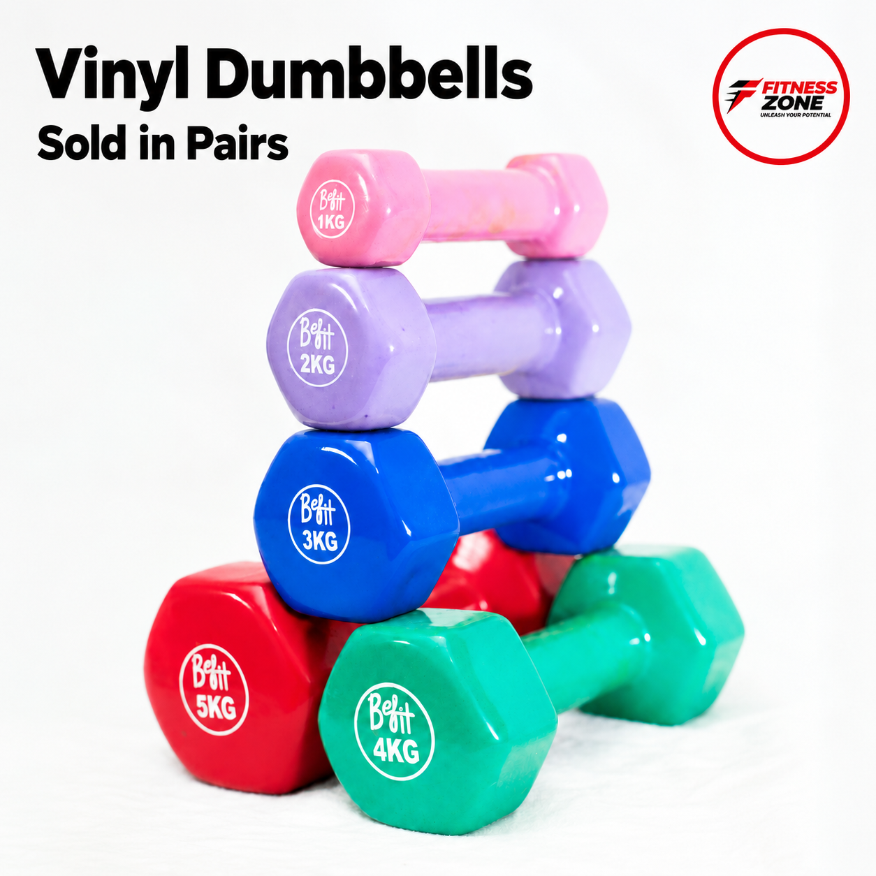 Vinyl Coated Dumbbells Pair (1kg to 5kg) – Non-Slip Fixed Weight Hand Dumbbells for Men & Women | Home Gym, Strength Training, Toning & Warm-Up | Colour-Coded, Floor-Friendly