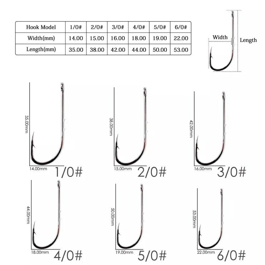 50 Pcs of Fishing Hooks Best Quality Superior Steel 1/0 2/0 3/0 4/0 5/0 bait holder long shank salt and fresh water sea river and dam