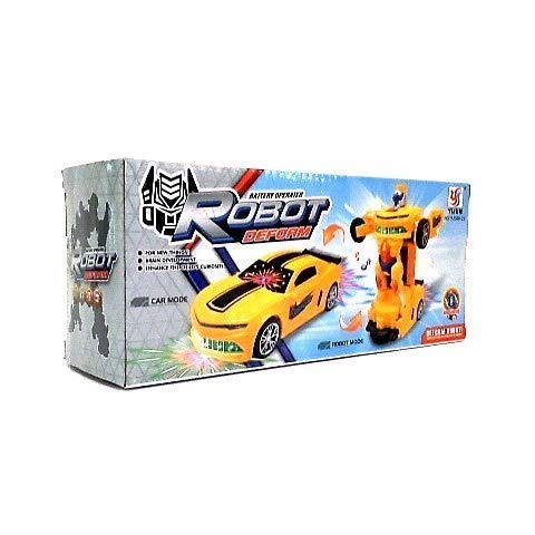Robot Car with Lights and Music - Bump and Convert Robot Toy for Kids (Yellow)