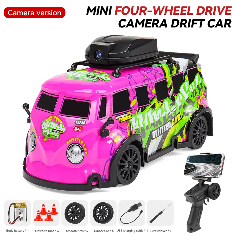 KIDDO KASTLE -  Remote Control MOKA 1:32 RC Drift Car with WiFi Camera | 2.4GHz 4WD 20KM/H High-Speed Racing Car with Replaceable Drift Tires, Road Blockers & USB Rechargeable Battery | Assorted Bus & Sports Car Models