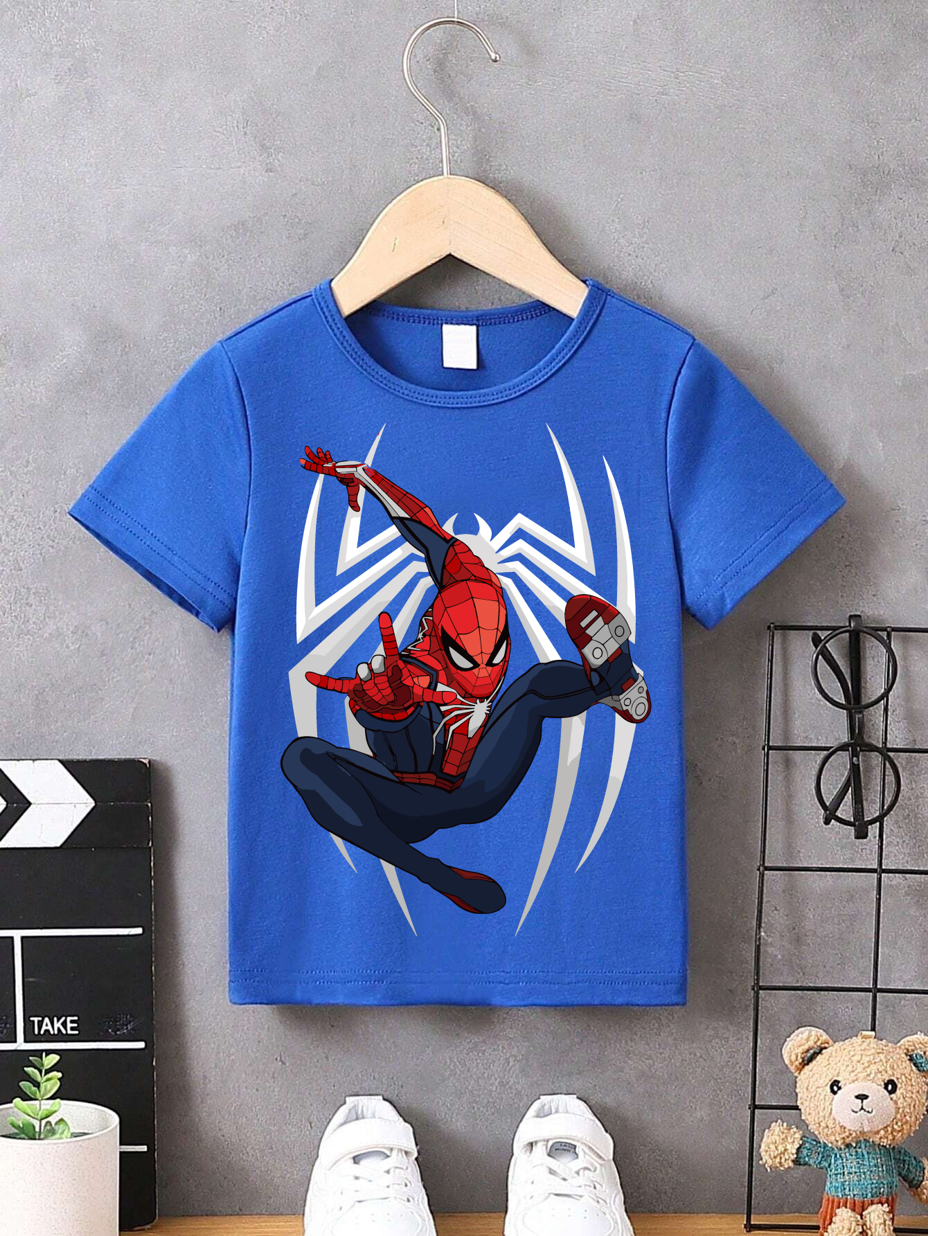 Blue Spiderman Swing Printed Kids T-Shirt For Boys