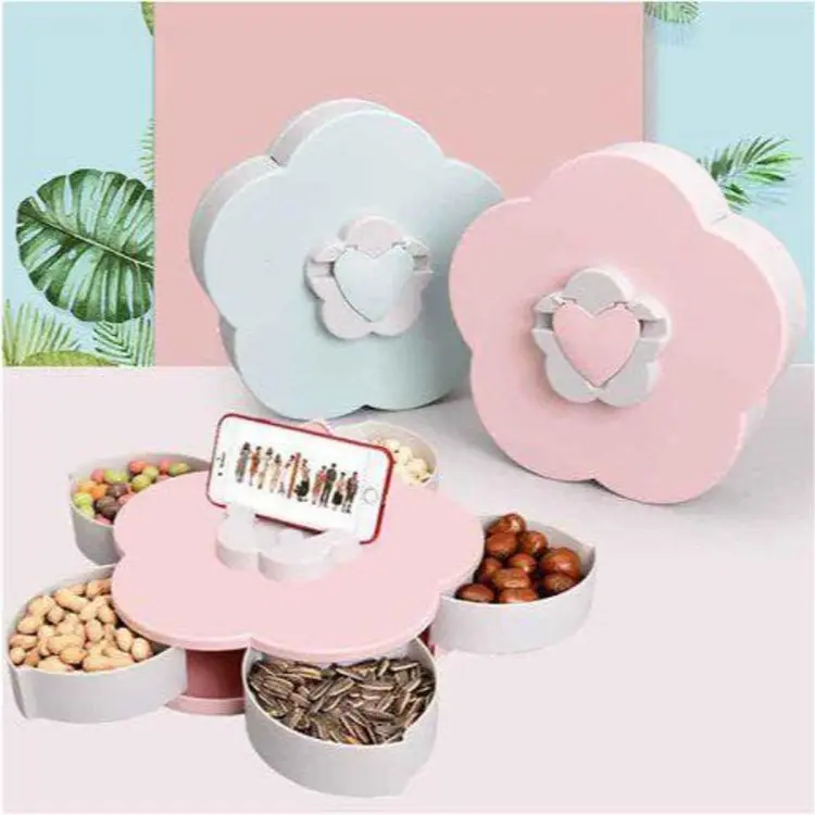 Single Layer Flower Petal-Shape Storage Box Nuts Candy Dry Fruit Snack Box  Container Organizer Rotate Snack Holder