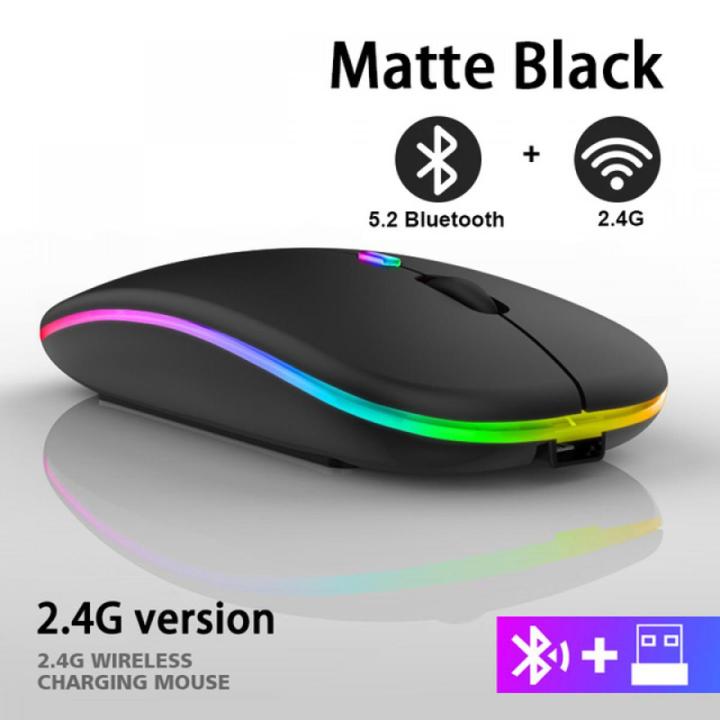 Type C Transparent Rechargeable Wireless Mouse Ultra Slim Gaming Mouse RGB Dual Mode 5.1 Bluetooth Mouse Rechargeable Battery Gaming RGB USB Wireless Optical Mouse With Silent Clicks 2.4G Backlit Mice Mouse For Pc Laptop, Computer, MacBook, iPad, Smart TV