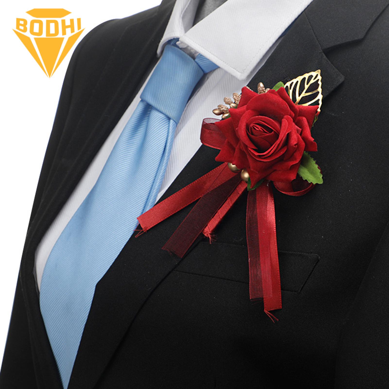 BODHI Groomsmen Boutonniere Artificial Pearl Floral Shape Boutonnieres  Corsage Brooch