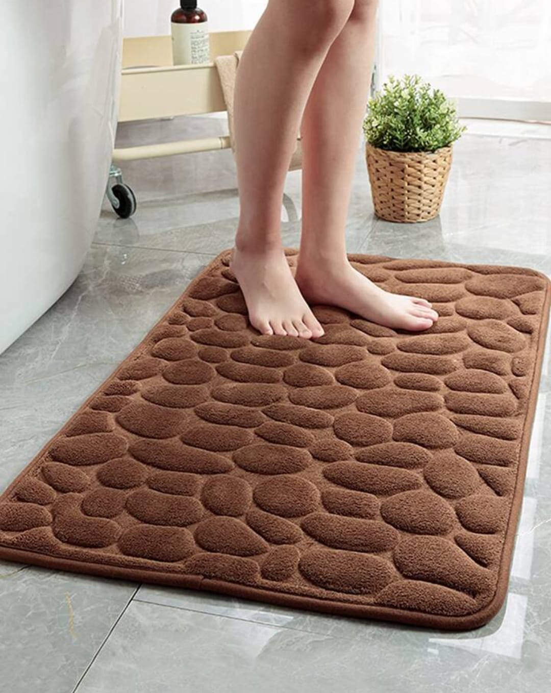 Memory Foam Bath Mat Cobblestone Bathroom Rugs Super Water Absorbent Bath Mats for Bathroom Machine Washable Bath Rugs 40X60CM