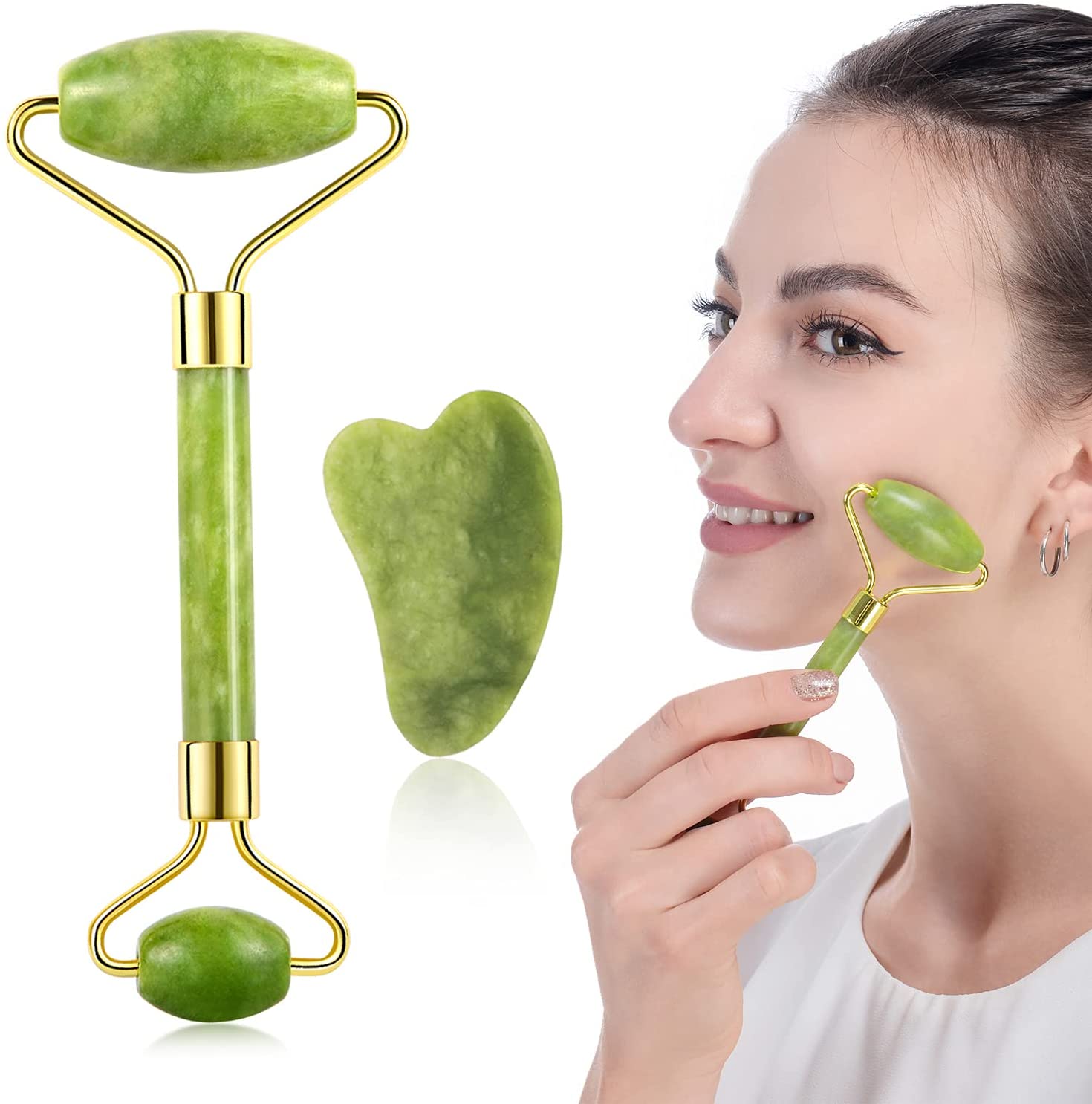 Original Jade Roller And Gua Sha Set Jade Face Roller Face Roller 100 Real Natural Jade