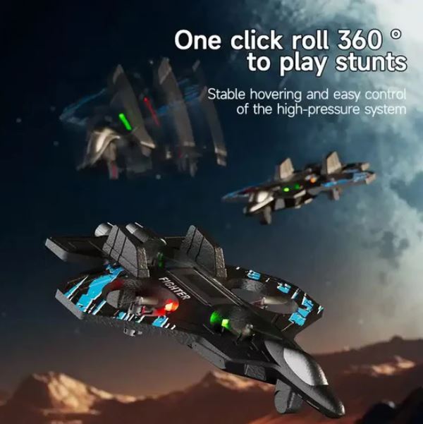 RC Fighter Jet Starfighter Toy with 2.4G Remote Control – 360° Stunt Flying Airplane Drone with LED Lights & Gyroscope Stabilization for Kids & Adults