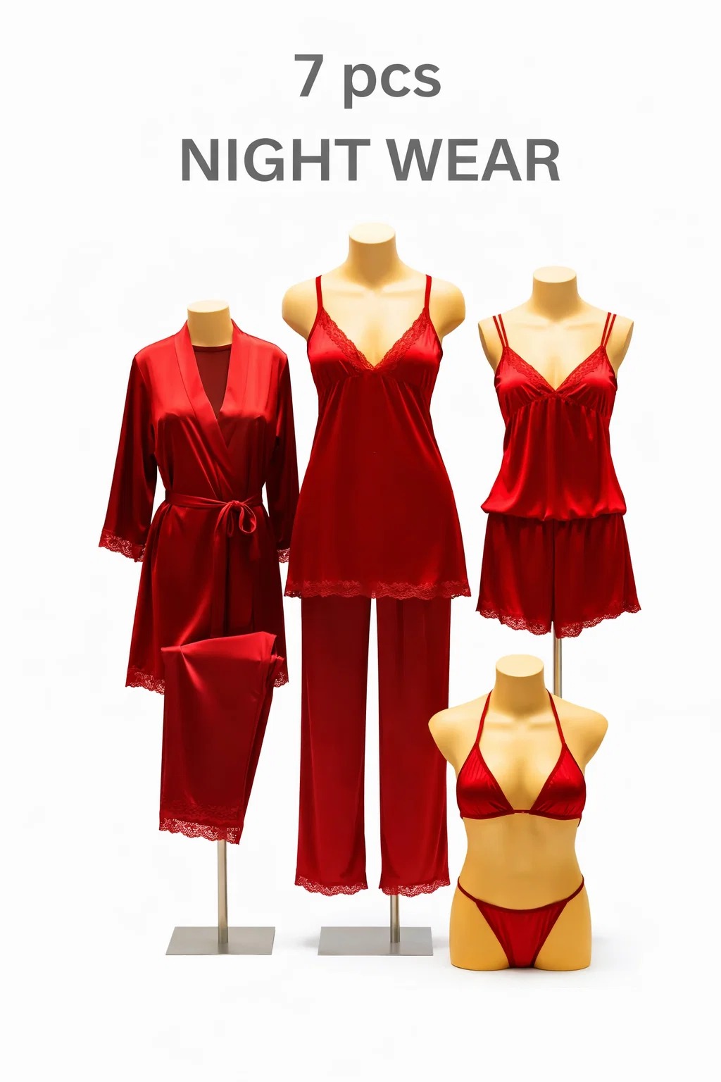Nighty Sleepwear Silk Satin night dress Lingerie Set With Robe and Short Gown , Night Wear For Women , Beautiful Night Dress , Sleepwear Nighty Bridal for Ladies and Girls for Night Wear