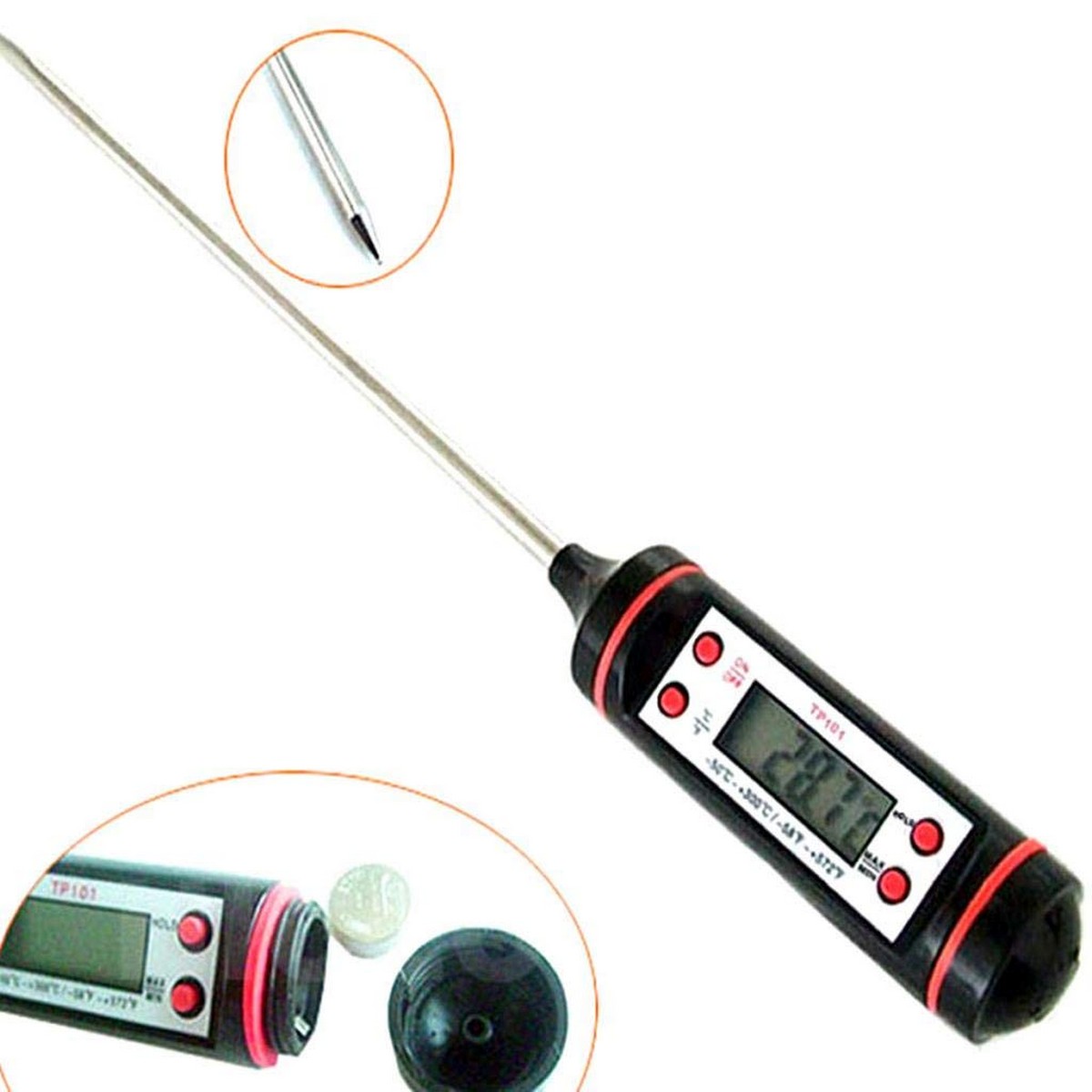 Cooking Thermometer Digital Meat Food Thermometer Instant Read Long Probe Auto Off LCD Screen Kitchen Thermometers for BBQ Meat Sugar Milk Water Jam Grill (Battery Included)