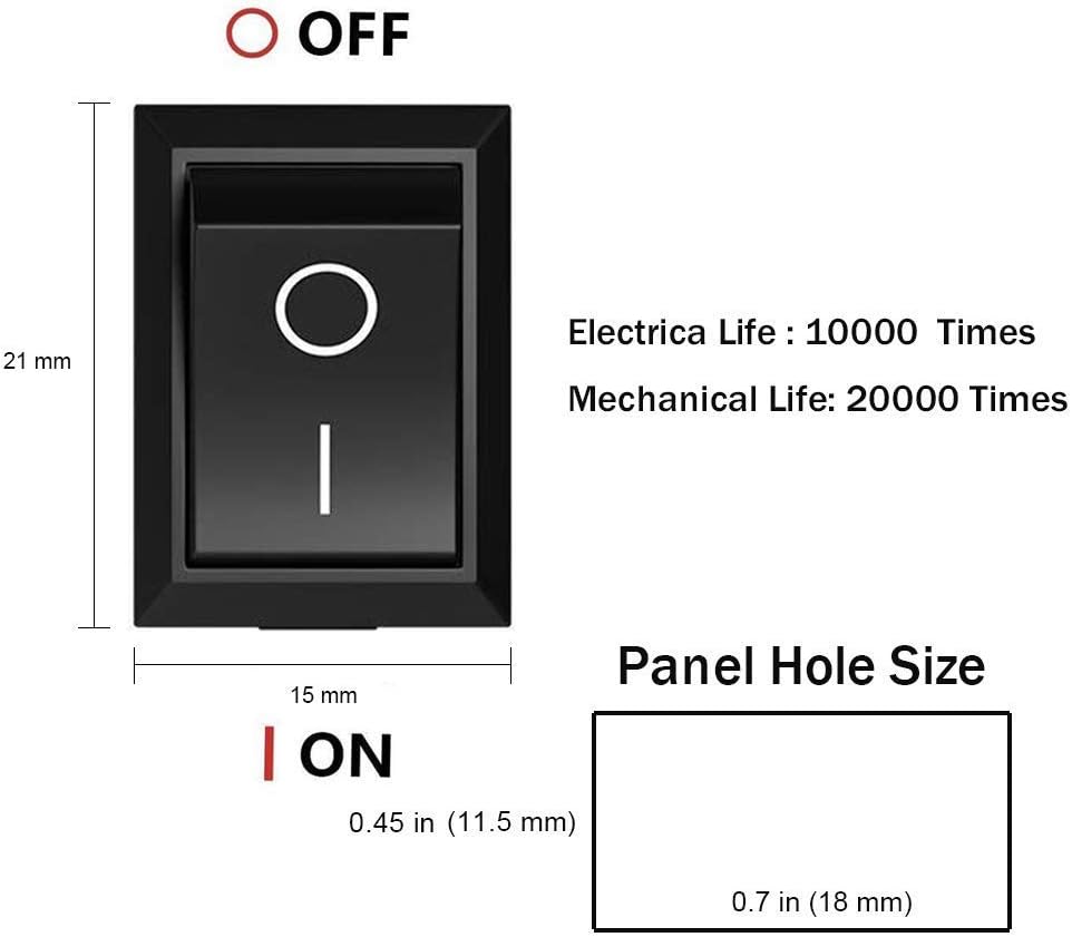 ON/OFF Rocker Switch | Mini Boat Toggle SPST 2-Pin 10A 125V / 6A 250V AC/DC | Pack of 5/10/25 PCS | KCD1 Switch for Electronics, Car & DIY Projects