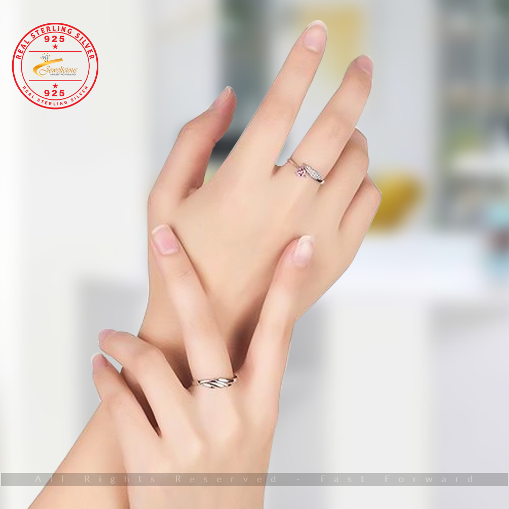 Jewelicious 925 Sterling Silver Couple Ring - Fashionable and Elegant Open Engagement and Wedding Band for Anniversary and Wedding Celebrations.