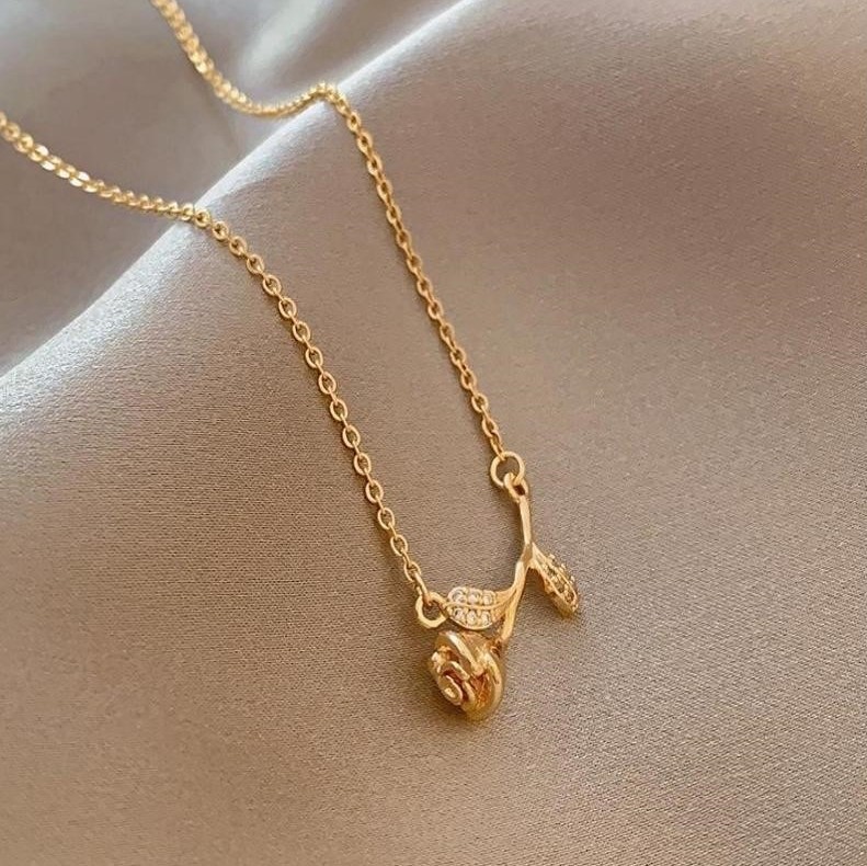 Rose Charm Stainless Steel Necklace Drop Pendant for Girls & Women's | 925 Gold Rose Romantic Jewelry