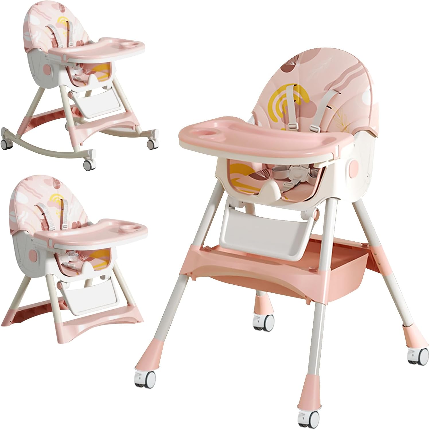 Fantastic-Kids-Toys Baby High Chair & Toy Bar  Newborn Feeding Chair  Removable & Adjustable Double Meal Tray with Reclined E560-618-518