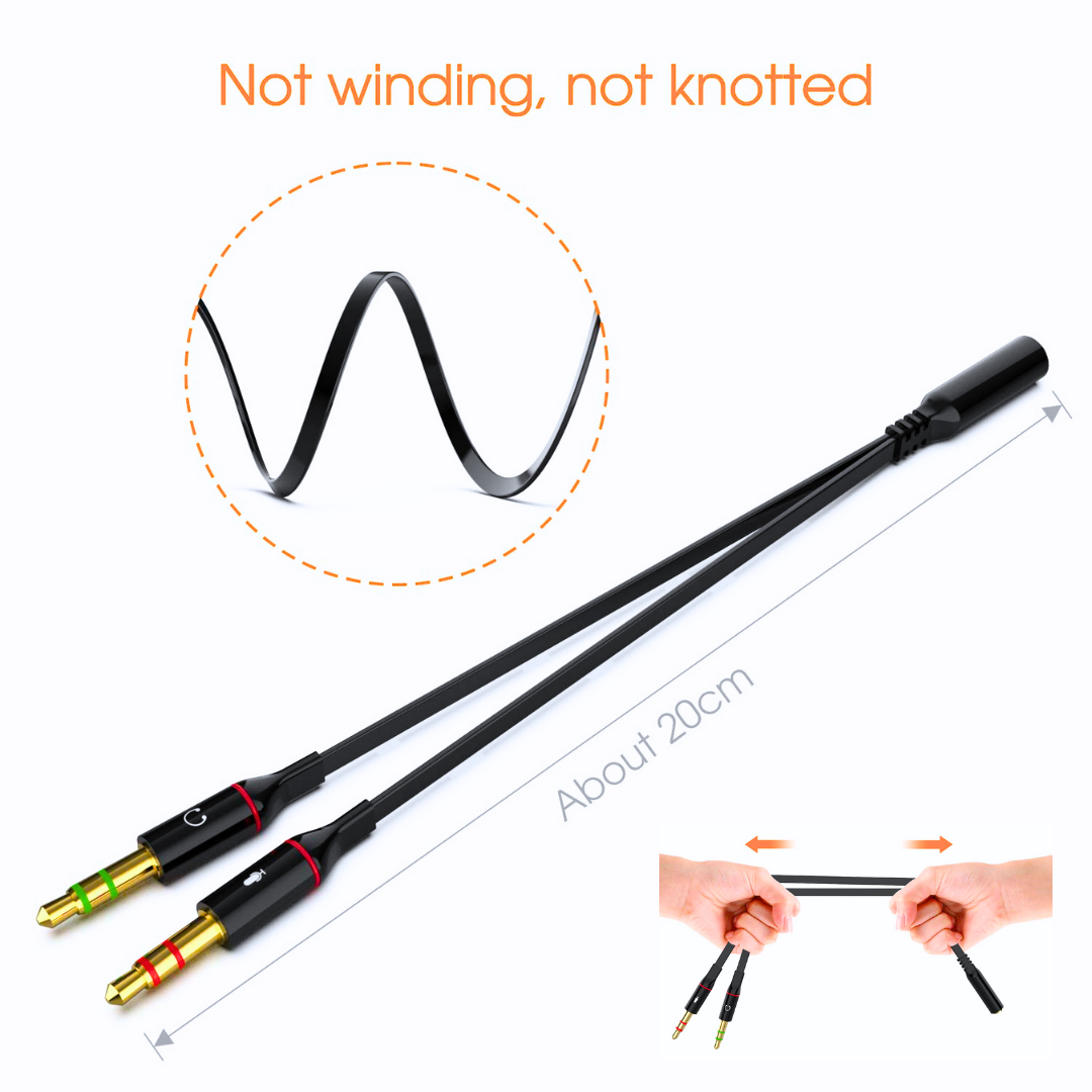 2 in 1 Female to 2 Male Headphones 3.5mm Splitter, connector Mic Audio Y Splitter AUX Cable, Headset Adapter, Single pin Headphone to PC Convertor, for PS4, Xbox, Tablet, Mobile