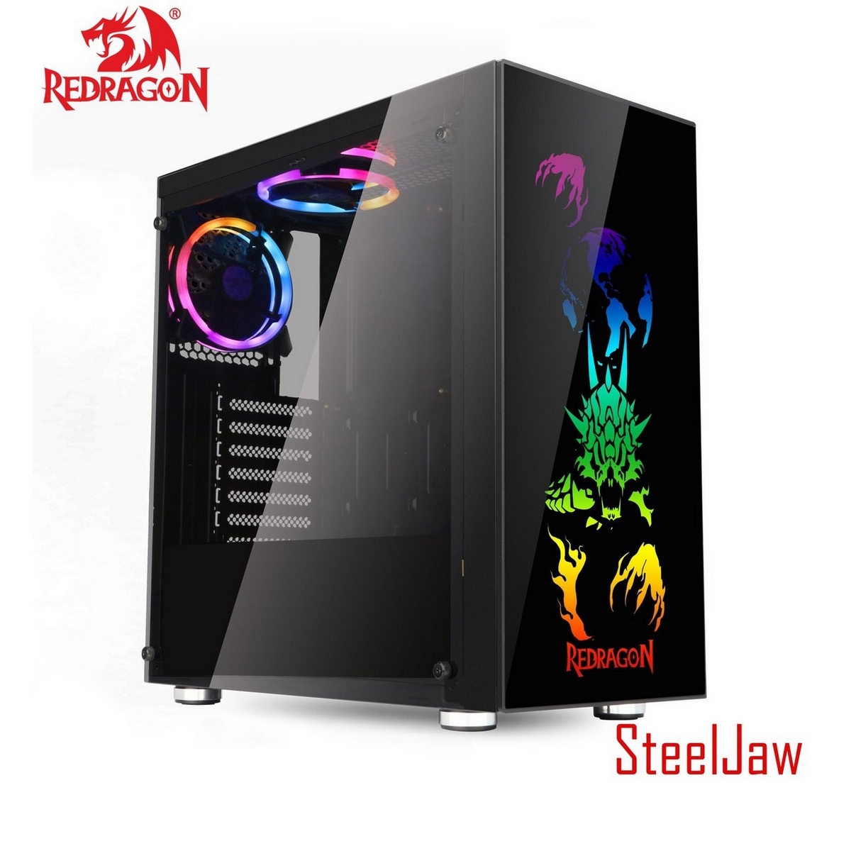 Redragon Steeljaw Gc-608 Tempered Glass Gaming Pc Case With Rgb Backlighting Sync Support Up To Atx Motherboards Usb 3.0