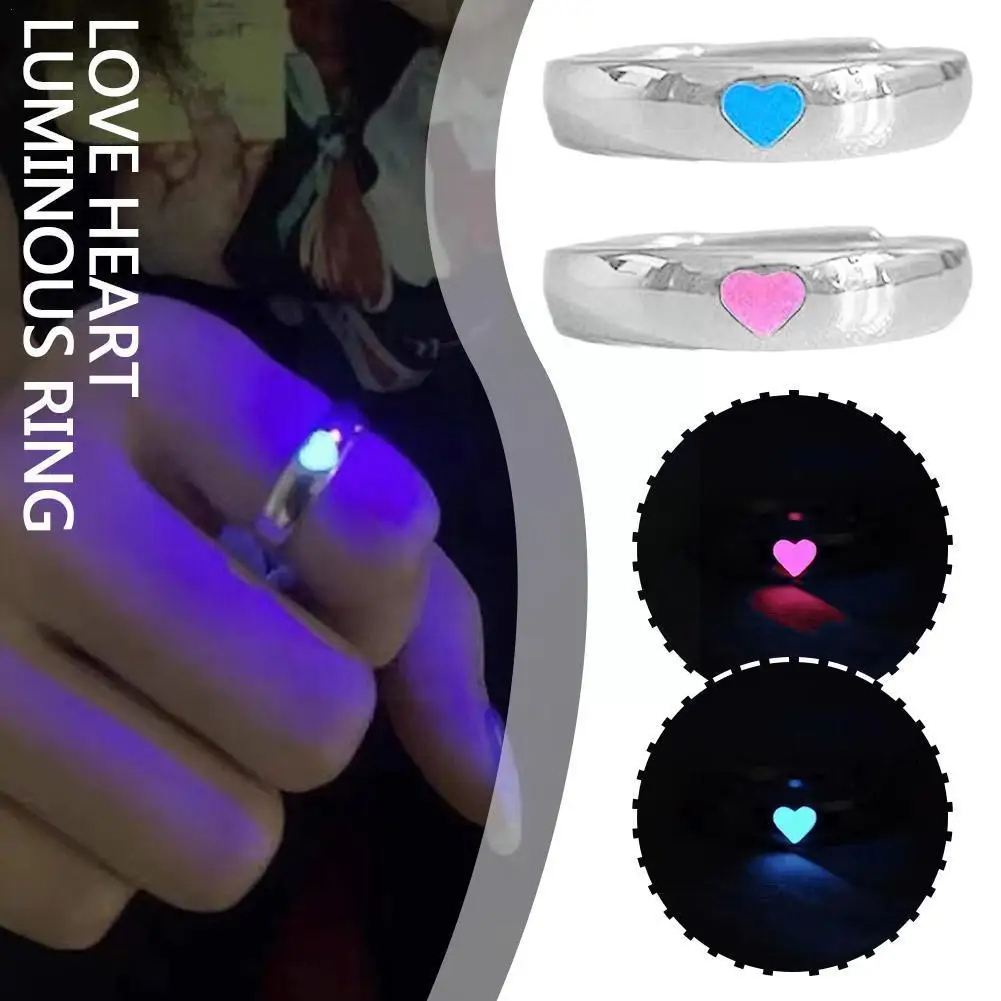 Luminous Glow In Dark Adjustable Love Heart Finger Couples Rings Jewelry Lover Gift