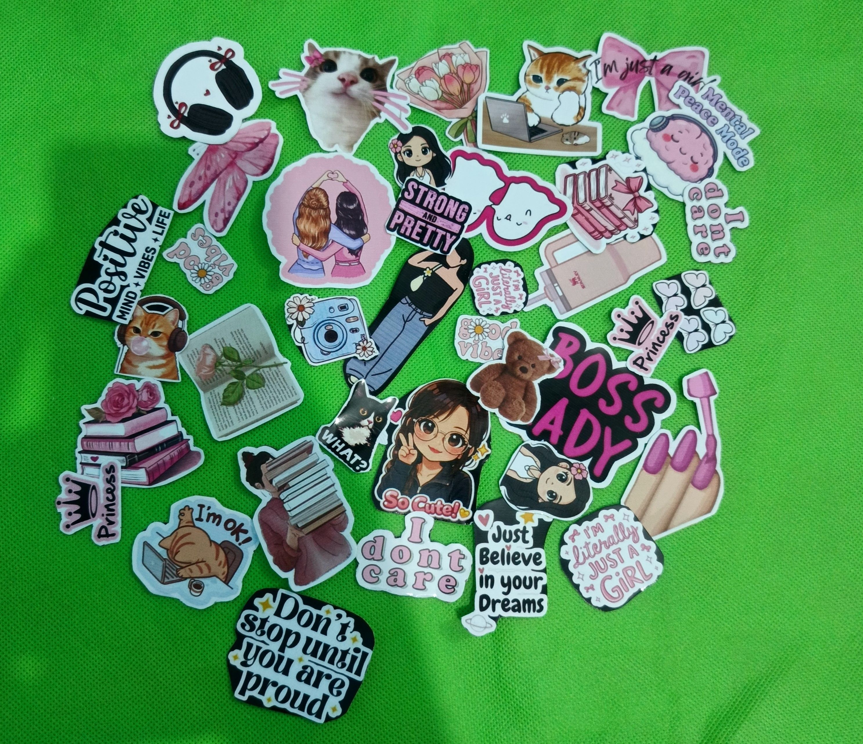 Mega Pack of 40+ Pink Aesthetic Uncut Stickers - Cute Motivational & Girl Power Stickers for Laptop, Mobile, Journal & Scrapbook