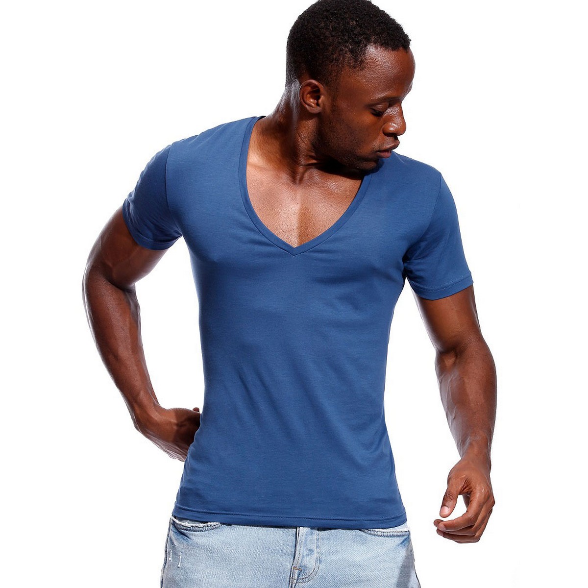 Deep V Neck T Shirt for Men Low Cut 