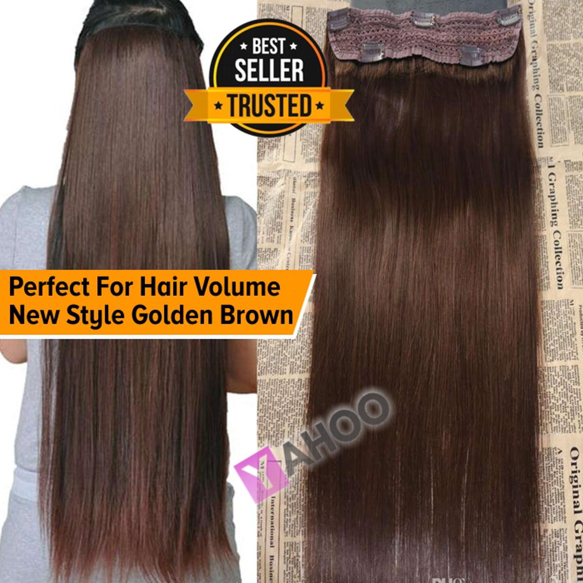 Golden Brown Hair Extension Clip in Hair Extensions with 5 clips Slik Straight Clip on Extension