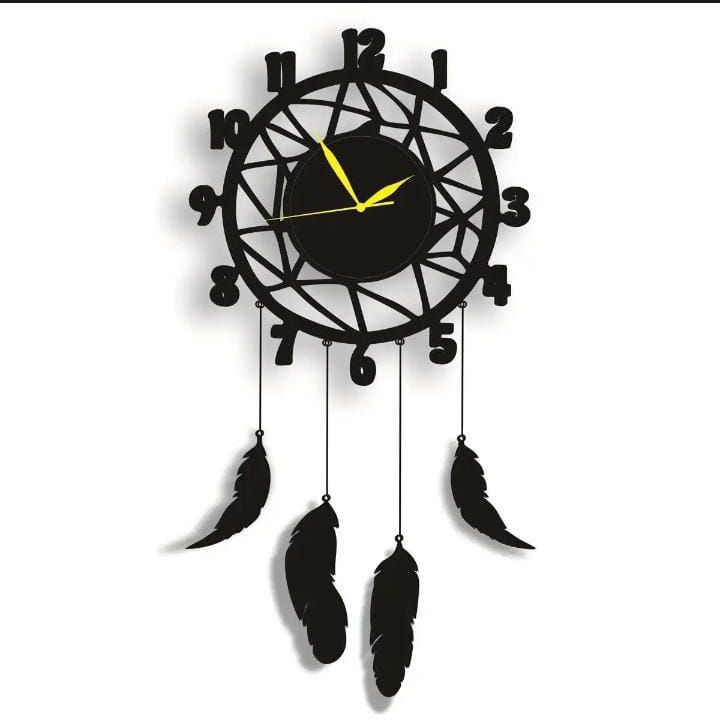 Wall Hanging Wooden Wall Clock, Wooden Feather, Wall Hanging Home Decoration Dream Catcher