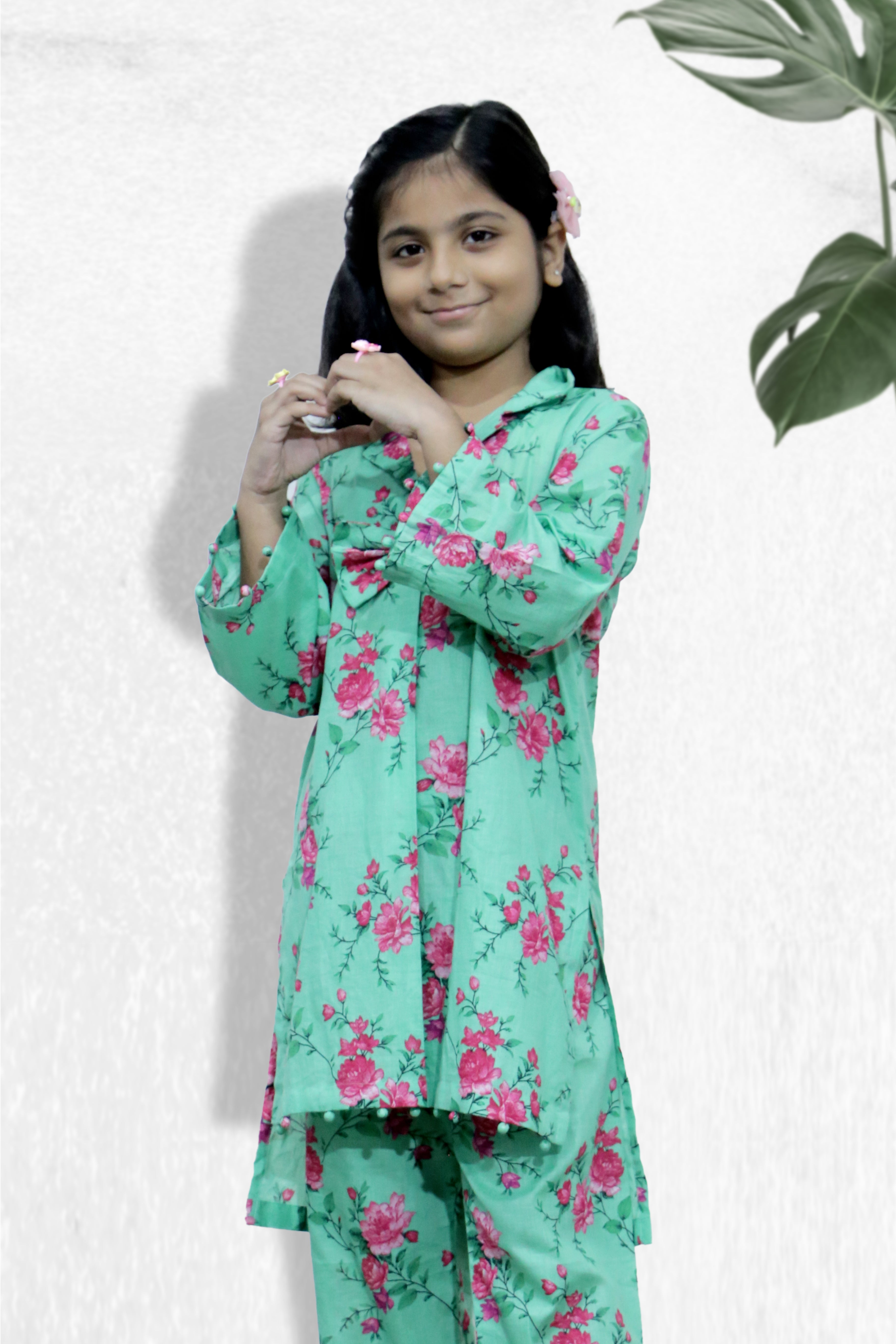 2 Pcs Girls Printed Suit Stitching Cotton