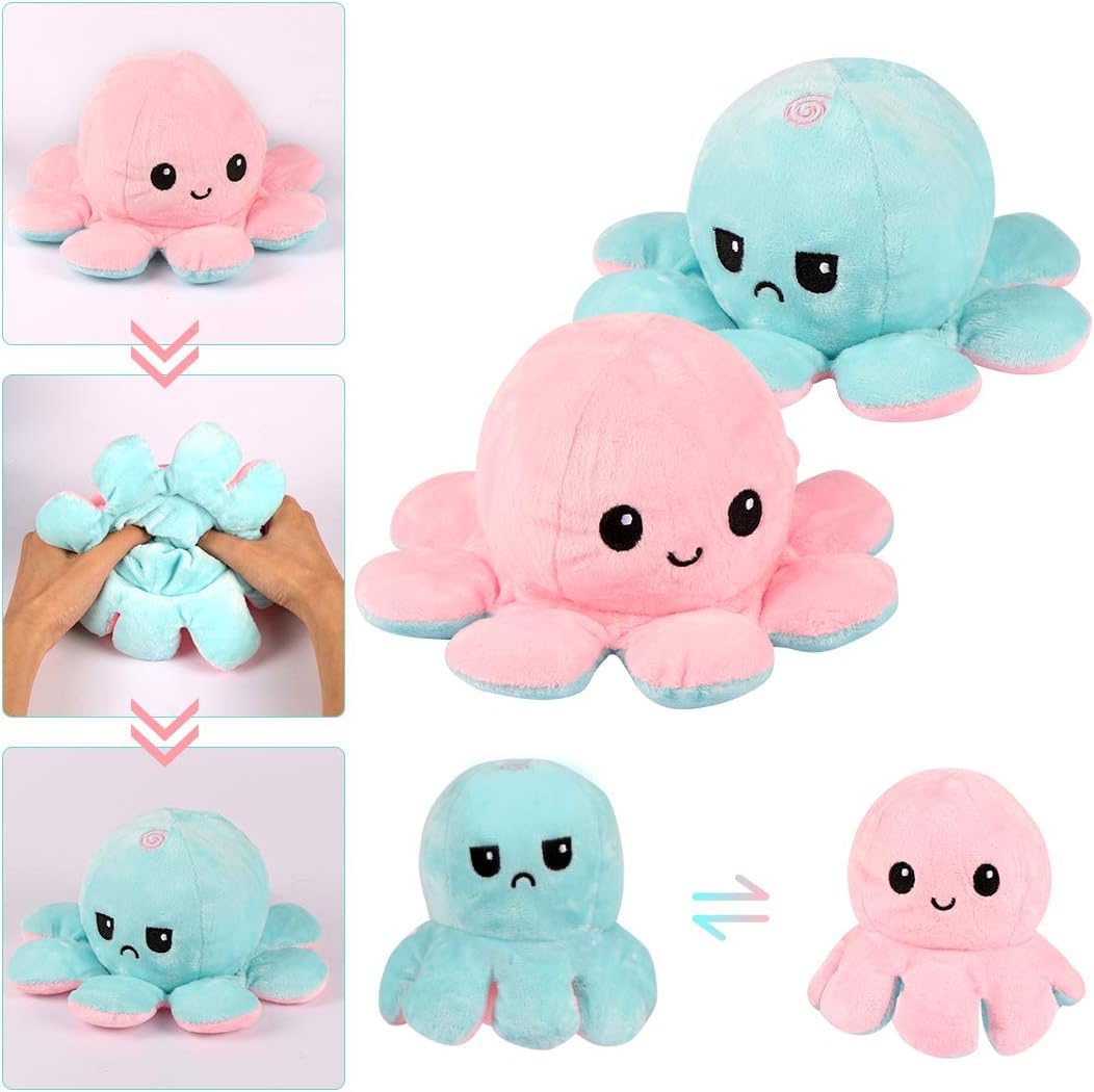 Reversible Octopus Soft Toys, Mood Change Double-Sided Flip Octopus Plush Toys, Cute Mini Octopus Stuffed Animals Creative Toy Gifts