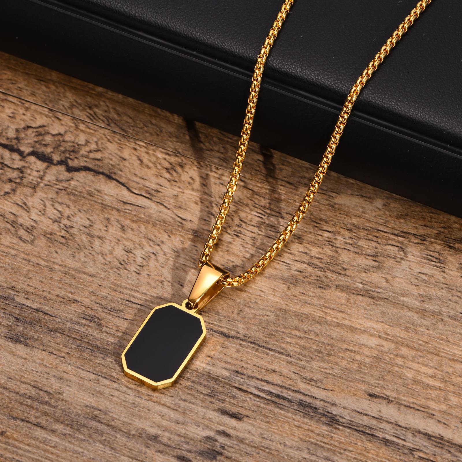 Necklaces for Men Geometric Square Pendant Wheat Box Cuban Gold/Silver Colour For Boys/Men