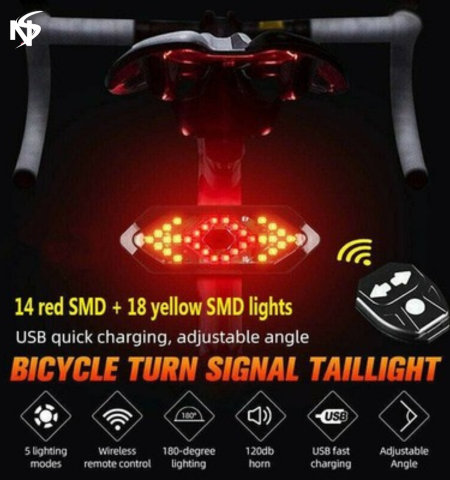 Noor Sports USB Rechargeable Bike Tail Light Wireless Remote Control Turn Signal LED Bicycle Rear Light Safety Warning Indicator Waterproof Cycling Lamp