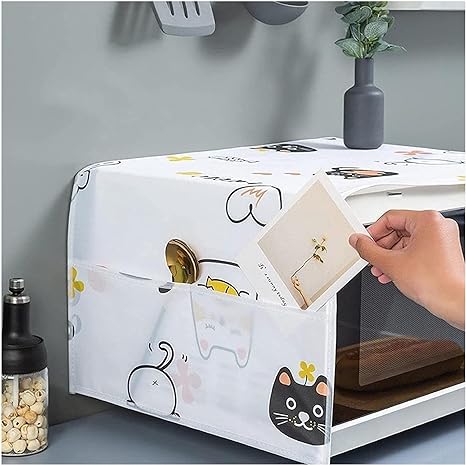 Imported Microwave Oven Dust-Proof Cloth Protective CoverWaterproof Microwave Oven Covers Storage Bag Double Pockets Dust Covers Microwave Oven Hood/Cat (Design: Random)