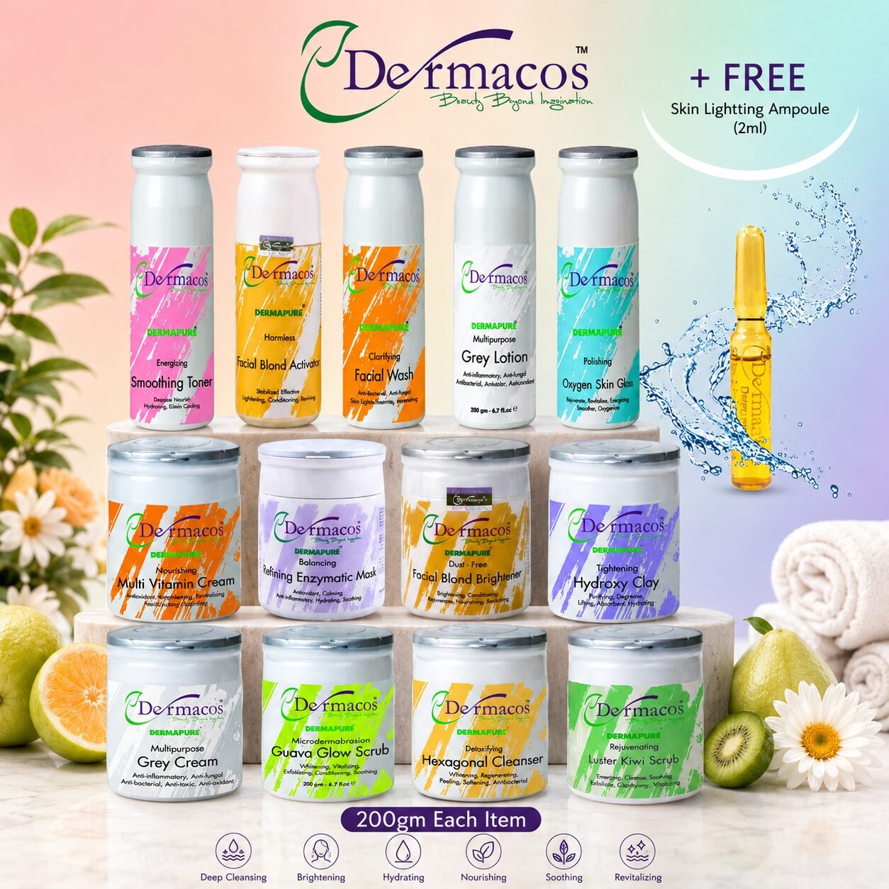 Brightening Facial Kit (200gm Each) Pack of 13 + Skin Brightening Ampoule (2ml) | Personal Care Set