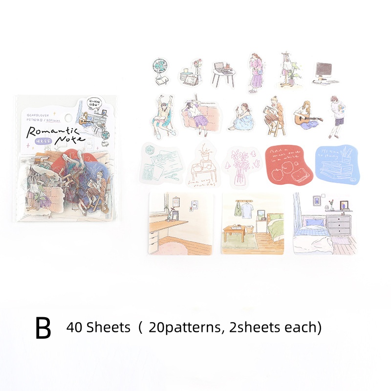 Panda Online 40PCS Romantic Essays Series PET Waterproof Stickers