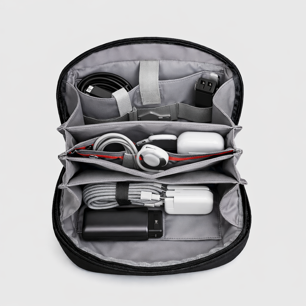 Premium Tech Organizer Pouch – Travel Cable Organizer Bag for Chargers, Power Bank, USB, Hard Drives & Gadgets | Multi Compartment Electronic Accessories Storage Case | Portable Tech Travel Organizer