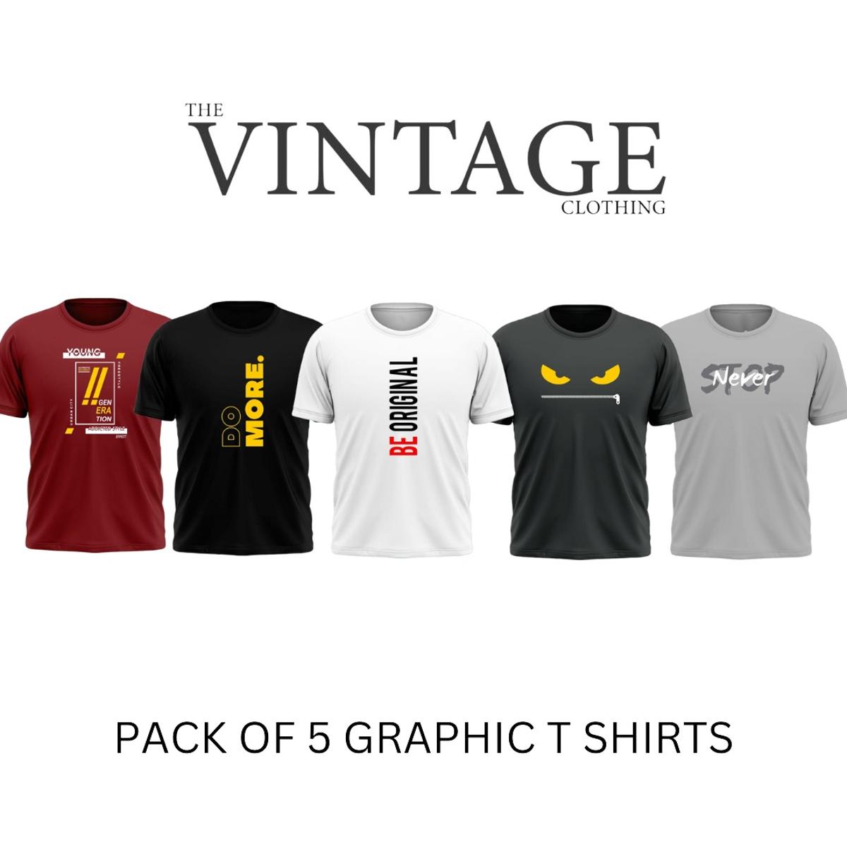 Pack of 5 The Vintage Clothing Premium Graphic printed Tshirt For Men