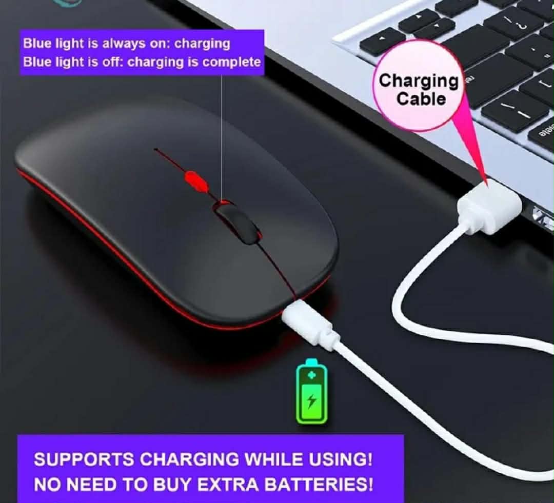 HP W10 Wireless Rechargeable Mouse Dual Mode | Bluetooth & 2.4GHz | Silent Click Adjustable DPI | Slim Ergonomic Optical Gaming & Office Mouse for PC Laptop Computer