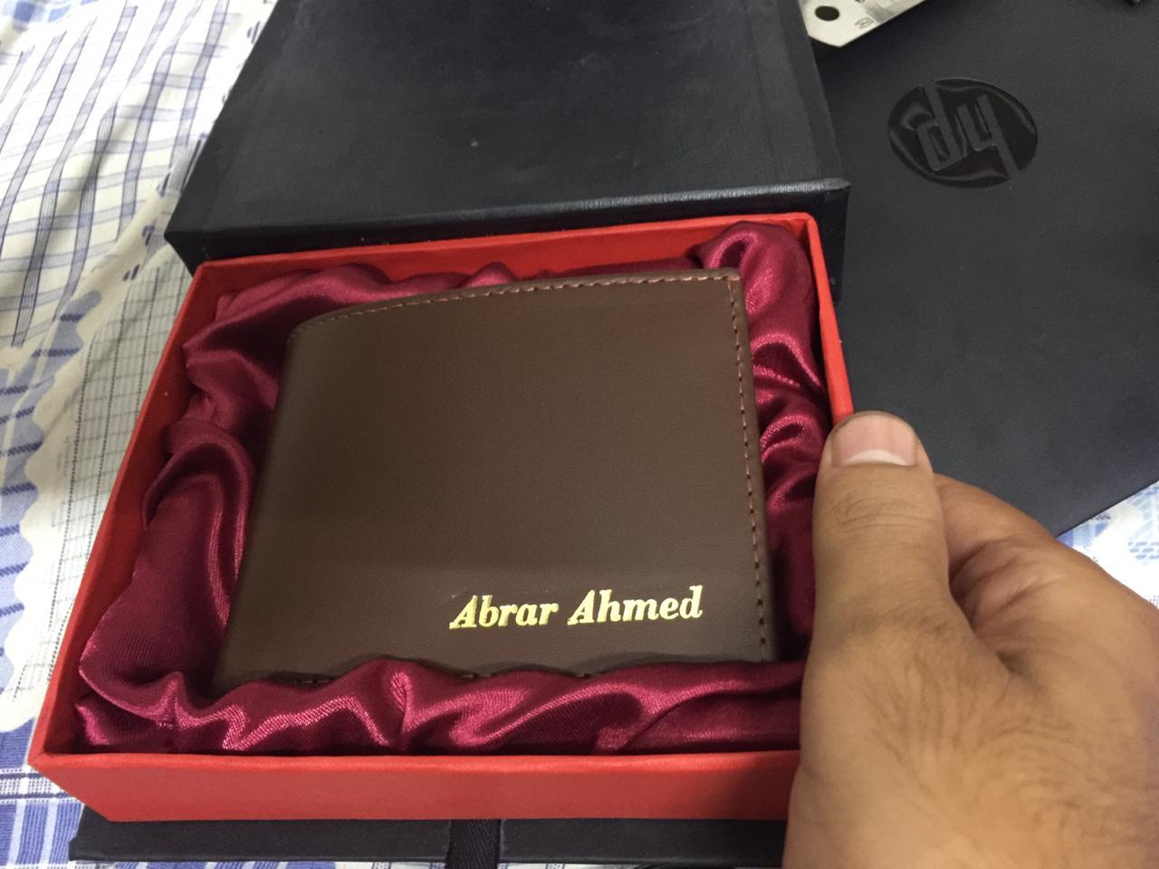 CUSTOMIZE NAME ON LEATHER WALLET WITH BOX PACKING (PERFECT GIFT TO SEND YOUR FATHER , HUSBAND , FIANCE OR ANY ONE)