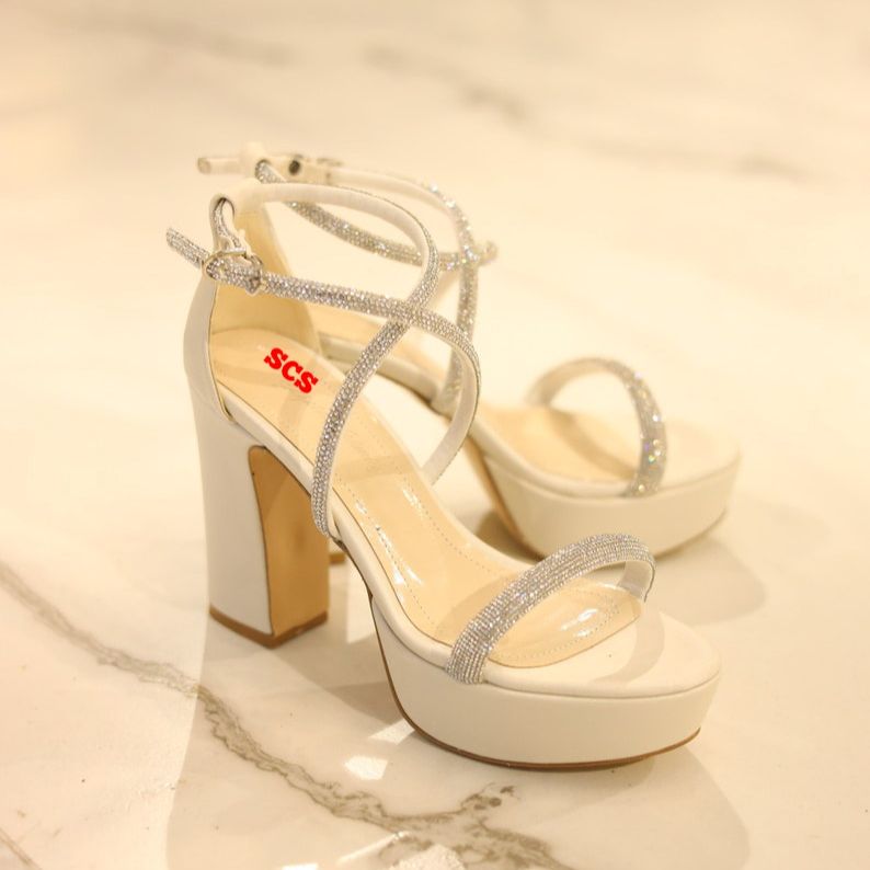 Bridal Shoes Dress Sandals No Heel Women Fashion Block Heel, Pearl