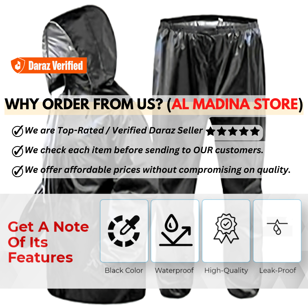 Rain Suit / LITE WATER PROOF / Rainsuit / Rain Cote With Trouser / Rain Coat With Cap For Men And Women| Pakistan’s #1 Best-Selling 2-Piece Hooded Rain Jacket & Trouser Set – Al Madina Store