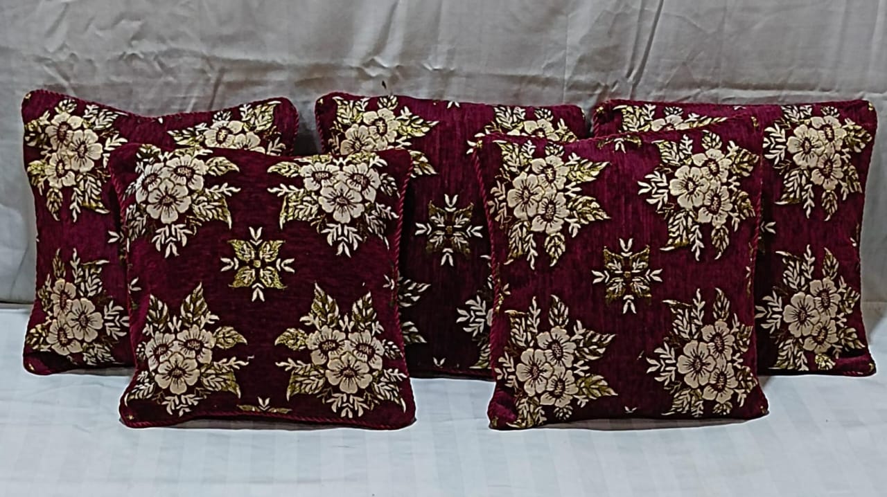 Velvet Jacquard Cushion Covers 5pcs Set Lifetime Color and Fabric Gaurantee