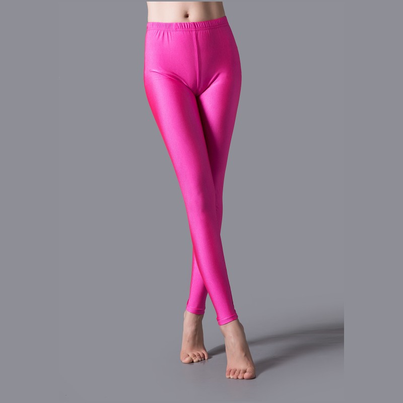 Fluorescent Bright Leggings Smooth Skinny Pants Solid Color Colorful Shiny  Pants Foreign Trade Dance Performance Clothing Trousers