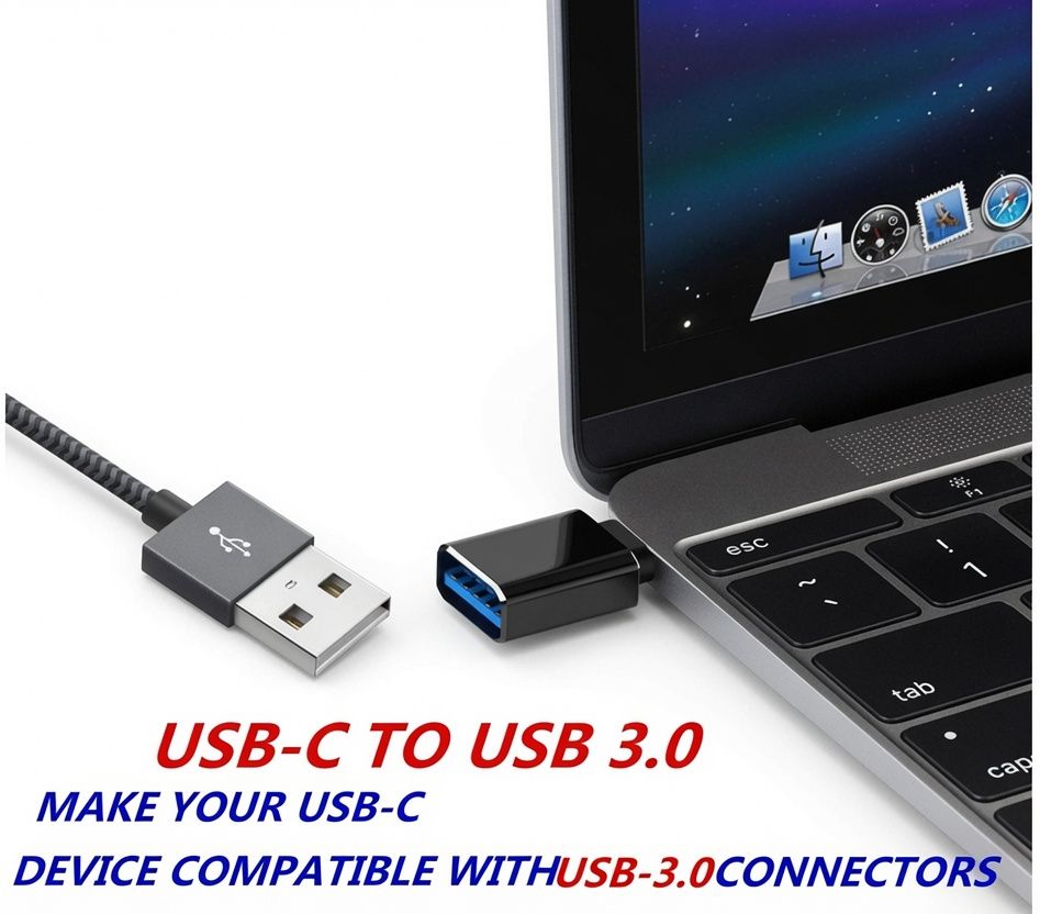 Fast Type C Male to USB 3.0 Premium A Female Converter USB-C Data OTG Adapter (Black) For All Android Phones