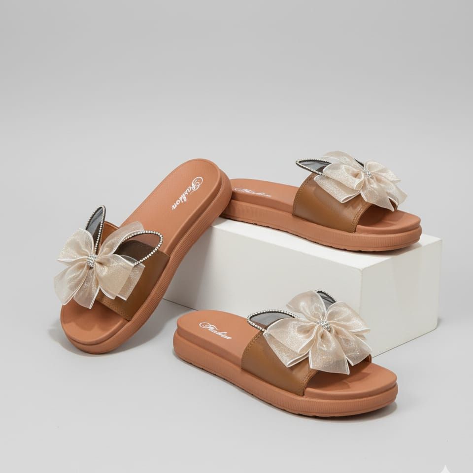 PVR Women Fashion Slippers with Big Bow | Soft Sole Comfortable Indoor & Outdoor Slides