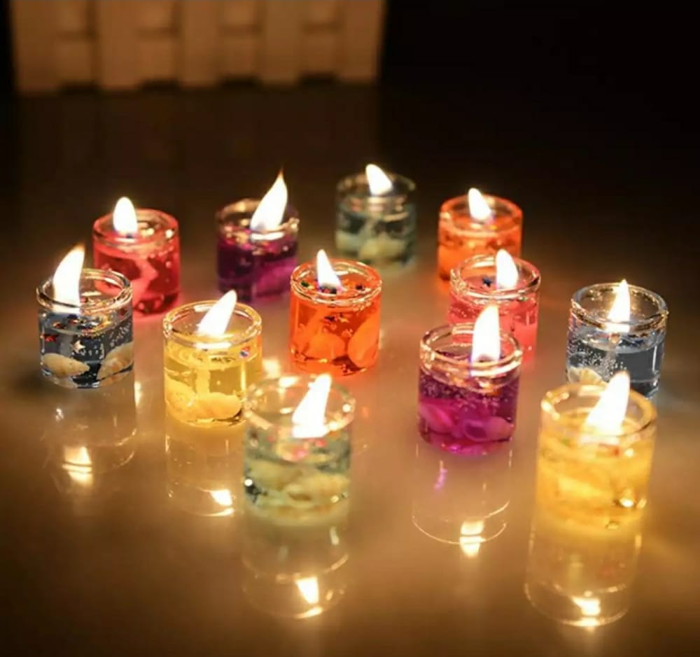 Pack of 6 Home Decoration Gel Glass Candles Tea Light Candles in Glass Holder 3CM