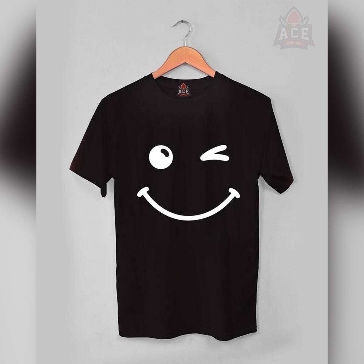 Black Smile Face Cotton Printed T Shirt For Men