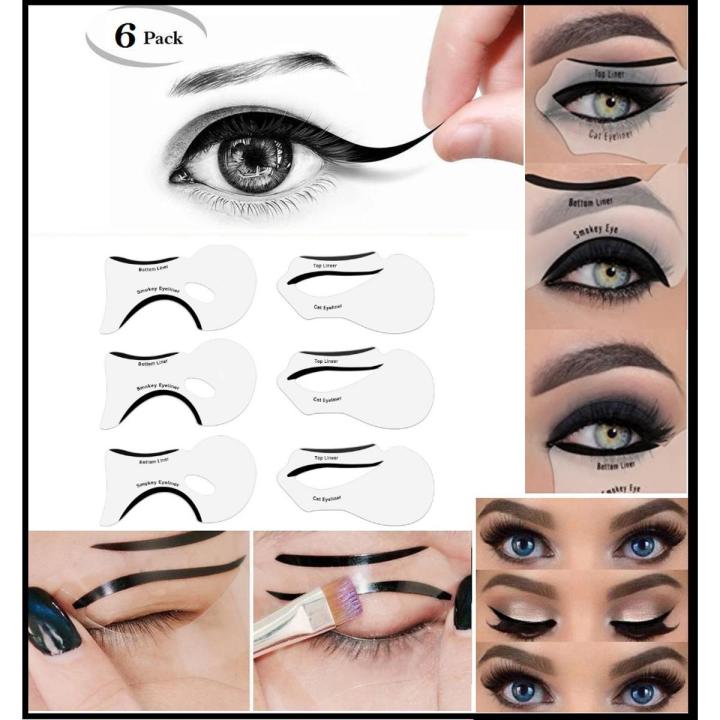 6Pcs Eyeliner Stencils & Stickers Set - Winged Cat Eyeliner Template, Eyebrow Shaping Card, Eye Shadow Makeup Tool Kit ^