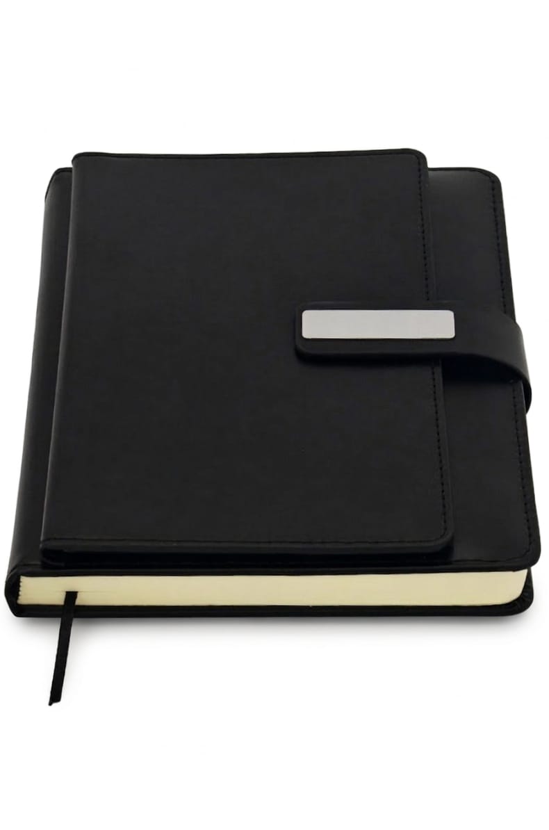 Premium Executive A5 Leatherette Notebook Diary with Magnetic Closure | Professional Office Journal & Card Holder Organizer