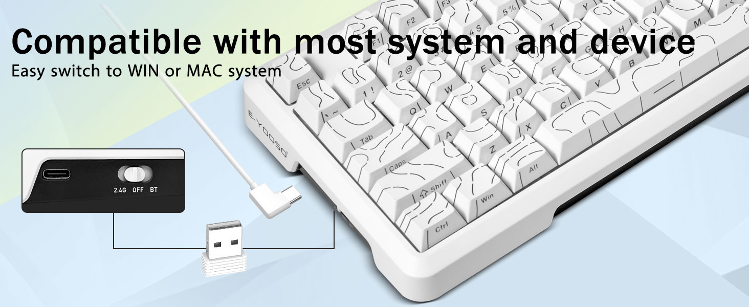 E-YOOSO Z-82 Tri-Mode Wireless 75% Gaming RGB Mechanical Keyboard Hot Swappable with Five-Layer Padding & Knob, Bluetooth/2.4GHz/USB-C, White 28 5088d0f1d98568c30cc260f106705c57