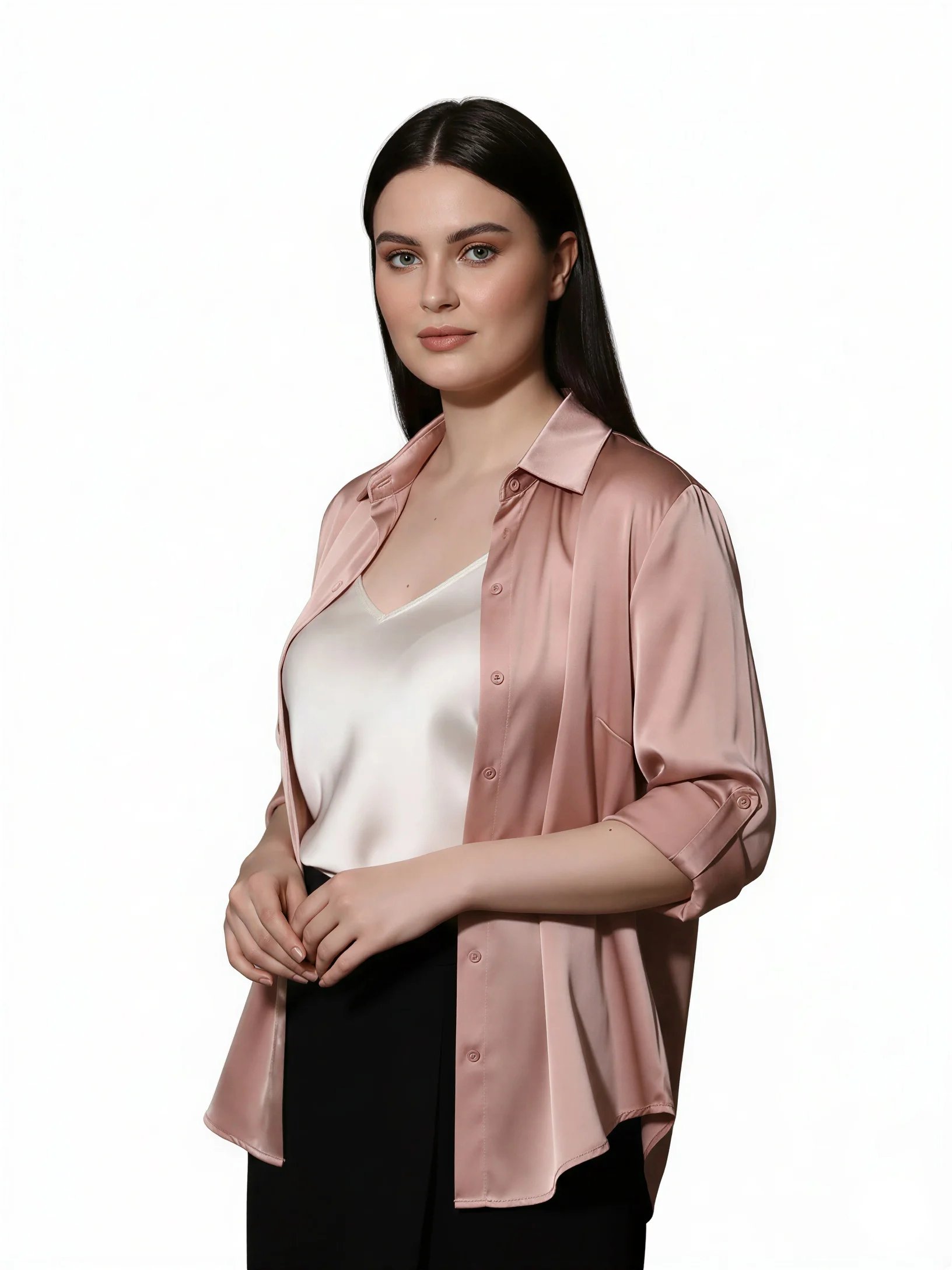 Rose Gold Button-Down Silk Shirt