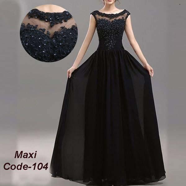 100% Pure Material limited Stock*  Black Chiffon & Lace Evening Dress for Women Main Material Chiffon,Lace Colour Black