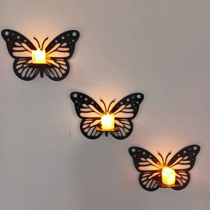 Pack of 3/6 Decorative Butterfly Wall Shelf, Latest Butterfly Candle Stand, Wall Decor Ideas, Wooden Wall Shelves |New Premium Wooden Wall Art Big Size I Wall Decor Art for bedroom I Decoration Piece for Home Decor I Latest Butterfly Candle Stand Shelf
